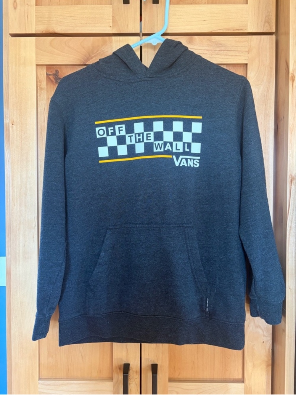 Vans Dark Charcoal Hoodie with Yellow white Checker 'Off The Wall' Graphic large